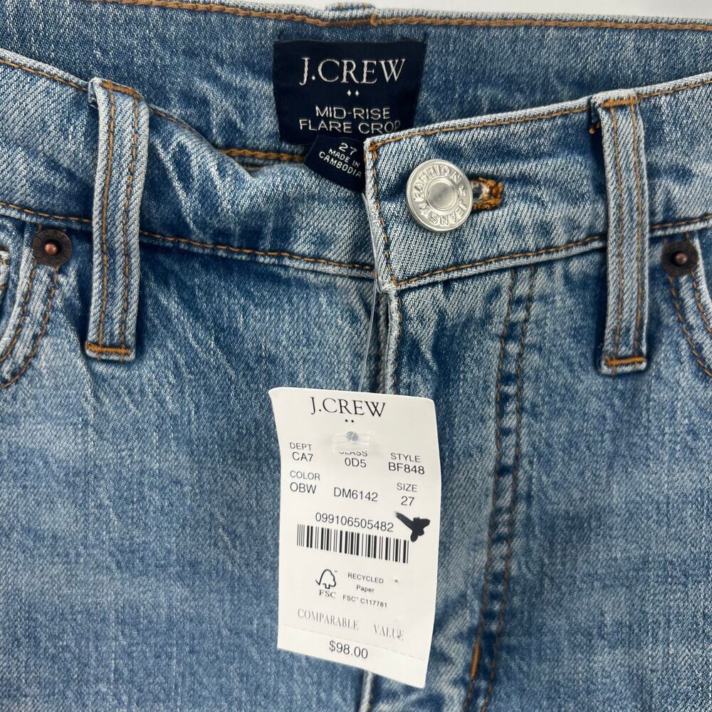 J. Crew Mid-Rise Flare Crop Jean in All-Day Stretch Orion Blue Wash Size 27 NWT - Picture 12 of 13